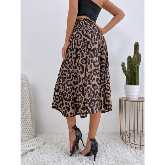 Leopard Print High Waist midi Skirt Minimalist Business Casual - Picture 2 of 7